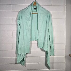 Lilla P Cardigan M/L Mint Green Pima Cotton Open Front Waterfall Drape Minimal